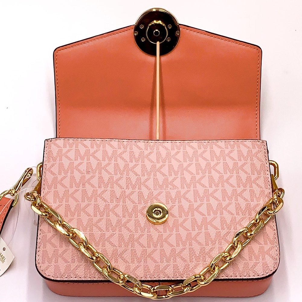 Michael Kors Carmen Small Monogram Flap Crossbody - Sherbert color - Picture 5 of 16